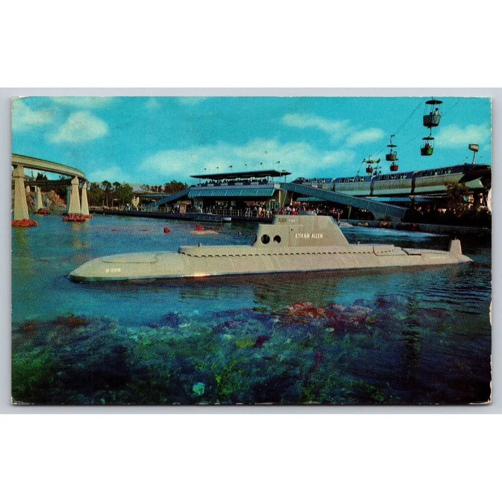 Vtg 1964 Disneyland Tomorrowland Postcard Submarine Ride Monorail Skyway Dodgers